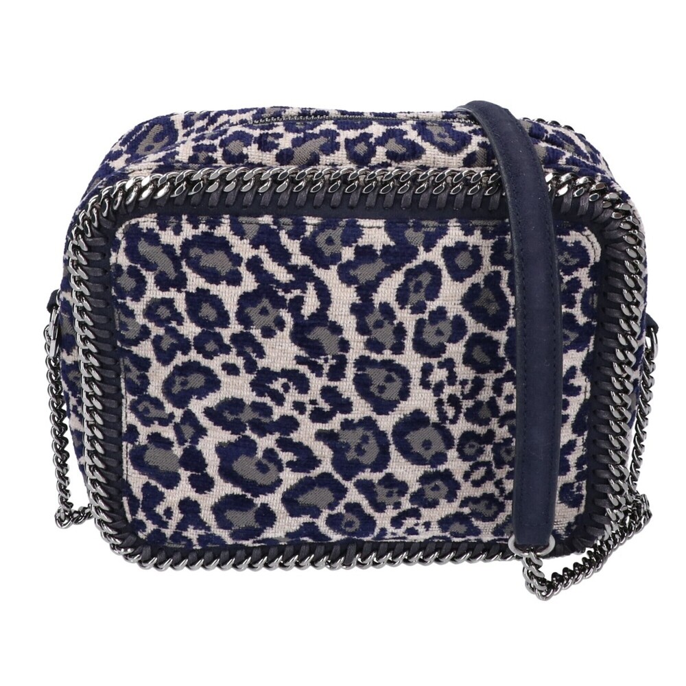 STELLA McCARTNEY 326242 W9385 Leopard Print Chain Shoulder Bag, Navy, Women's